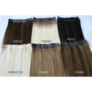 Herrera Grau Russische Halos Draht clips Extensions Nagel haut Ausgerichtet Virgin Remy Ombre Haken Echthaar Layered Halo Haar verlängerungen