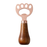 Ouvre-boîte et ouvre-bouteille manuel en acier inoxydable avec poignée en bois, design ours, en métal