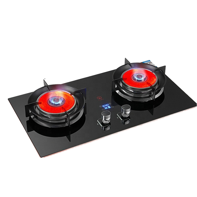 Energy-Saving Double Burner Table Top Gas Stove Infrared Natural Gas Cooktop High Heat Timer Liquefied Household Built-In