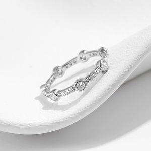 S925 <b>Silver</b> <b>Eternity</b> Band <b>Ring</b> With Round Diamond Bezel Setting Pave Detail Geometric Classic Unisex Engagement <b>Ring</b> - Product Image 6