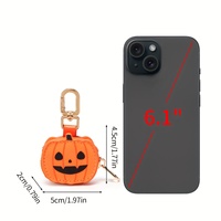 Porte-clés en cuir PU thème Halloween Kawaii, mini porte-monnaie zippé en cuir, design citrouille et toile d'araignée, pendentif de sac à main, cadeau