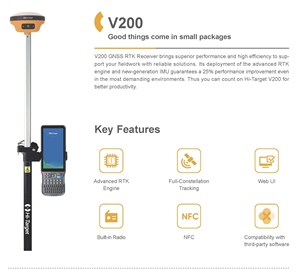 جهاز هاي تارجت جي بي إس آر تي كي في200 للمسح الأرضي مع وحدة القاعدة ومستقبل آر تي كي هاي تارجت في300 - Product Image 4