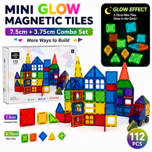 Mini Bloques Magnéticos para Niños, 112 Piezas, 7.5cm + 3.75cm, Juego Combinado que Brilla en la Oscuridad, <span class=keywords><strong>Juguetes</strong></span> Educativos de Construcción STEM - Product Image 1
