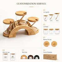 Ensemble de pots à épices ronds en verre avec support en bambou, contenants à assaisonnements de 430 ml avec cuillère pour l'organisation du comptoir de cuisine