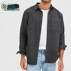 Chemise en jean élégante pour homme, manches longues, respirante, légère, en coton, boutonnée, décontractée, confortable, vêtement de travail tendance - Product Image 1