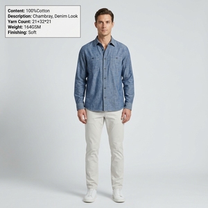 Tessuto di Alta Qualità Effetto Denim Tinto in Filo, Chambray 32s con Effetto Slub, Materiale per Camicie Informali ed Eleganti - Product Image 6