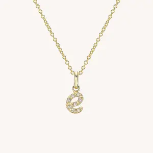 Wholesale Delicate 925 Sterling Silver 18K Gold Plated Mini Diamond Script Initial Pendant Necklace For Women and Girls