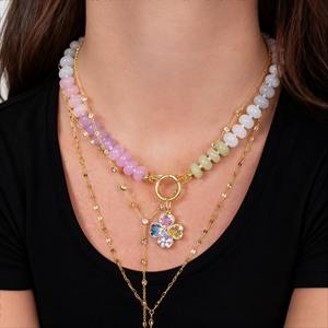 Collar de moda personalizado chapado en oro de 18 quilates cierre redondo colorido piedra Natural cuentas piedras preciosas señoras colgante collar - Product Image 4