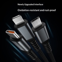 Câble de charge rapide 3-en-1 tressé transparent LED avec connecteurs Micro USB et Type-C 100W 5A pour téléphone portable et veilleuse