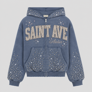 OEM Custom Cut Sew Winter Hoodie Manufacturer 500Gsm French Terry Zip Rhinestone Oversized High Quality Custom Logo Men's 100% - Product Image 2