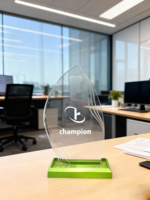 Trophée en acrylique personnalisé avec base, logo et texte personnalisés pour les récompenses d'entreprise, les tournois sportifs, les anniversaires et autres événements