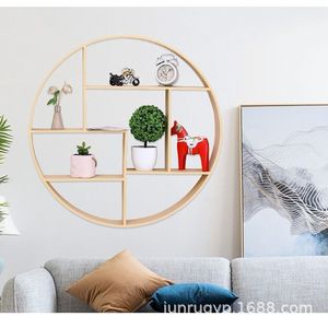 Étagère murale ronde en bois, couleur bois naturel, 3 niveaux, polyvalente pour salon, salle de thé, entrée, présentoir - Product Image 1