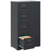 Classeur en acier Meuble de sécurité de bureau Casier en acier à 1 porte Armoire basse Casier de classement à 4 tiroirs en noir