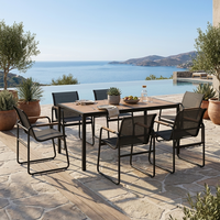 Ensemble de salle à manger d'extérieur de luxe en aluminium, meubles de jardin élégants en métal avec chaises de patio modernes et table à manger de jardin