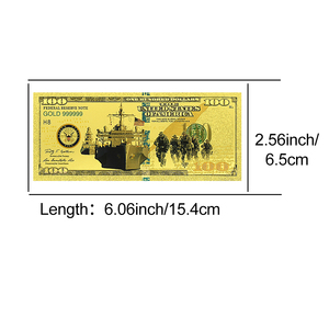 Set da 4 banconote militari statunitensi da collezione - Banconote da $100 bifacciali con stampa in lamina <span class=keywords><strong>d</strong></span>'oro raffiguranti Esercito, Marina e Marines - Product Image 3