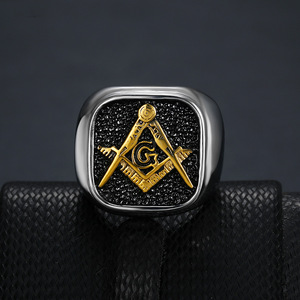 Anillos de acero inoxidable para hombre, chapados en oro de 18 quilates, masonería, Punk, <span class=keywords><strong>Rock</strong></span>, Hip Hop, para Biker AG, anillos de sello cuadrados masónicos - Product Image 3