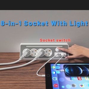 Surge Protector Power Strip With PD 20W USB Extension Socket <b>Plug</b> Power Strip USB LED Light Tower Power Strip EU <b>Plug</b> Socket - Product Image 3