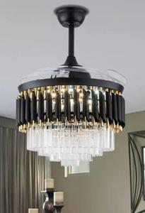 Ventilateur de plafond LED de luxe avec lampe lustre moderne de 42 pouces, pales rétractables, 5 vitesses, télécommande à intensité variable, OEM d'usine - Product Image 4