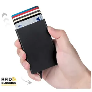 Dompet kartu kredit ID Anti Maling, dompet logam Aluminium tipis, tempat kartu kredit Pria Wanita, casing saku Bank