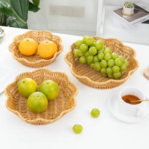 ตะกร้าหวายเทียมโบไบรูปทรงหลายเหลี่ยมภาชนะใส่อาหารทำด้วยมือสำหรับผลไม้ขนมปังขนมขบเคี้ยวที่เก็บของในครัว - Product Image 1
