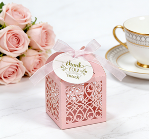 Caja de Regalo Rosa con Diseño Calado, Hecha de Cartón Perlado con Grabado Láser y Cinta de Organza, Exquisita - Product Image 6