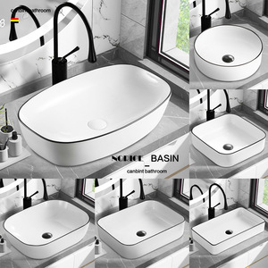 Oval Countertop Basin Ceramic <b>Small</b> Size <b>Sink</b> With Black Rim Easy Cleaning For Bathroom - Product Image 4