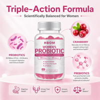 Gummies Probiotiques BioFlex pour Femmes OEM 50 Milliards de UFC 10 Souches avec Prébiotiques Canneberge pour la Santé Digestive et Urinaire