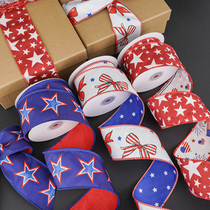Ruban patriotique à double face inversé pour emballage cadeau, étoiles du 4 juillet, ruban filaire pour couronnes, nœuds, fête nationale américaine - Product Image 3