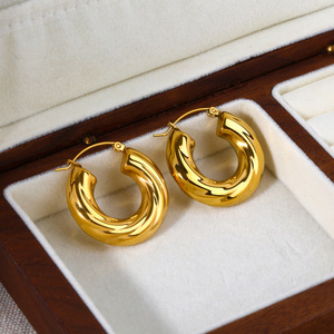 Pendientes de Aro Trenzados, Chapados en Oro de 18k, Acero Inoxidable, Forma Geométrica, Joyería de Moda - Product Image 2