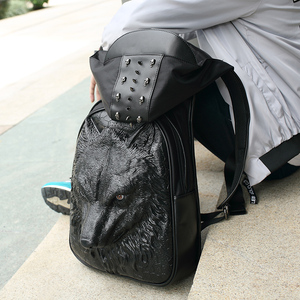 PU de 3D cabeza de Lobo sombrero mochila <span class=keywords><strong>la</strong></span> universidad hombres mochila de viaje con sombrero - Product Image 4