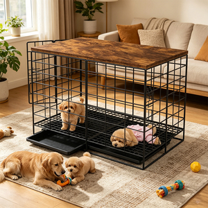 <span class=keywords><strong>Cage</strong></span> <span class=keywords><strong>pour</strong></span> <span class=keywords><strong>chien</strong></span> robuste et moderne avec dessus en bois <span class=keywords><strong>pour</strong></span> petits chiens - Niche écologique intérieure/extérieure - Product Image 1
