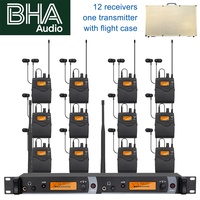 Système de monitoring intra-auriculaire sans fil UHF BHA IEM2050 avec 12 récepteurs bodypack, monitoring IEM avec flight case pour scène, groupe, live