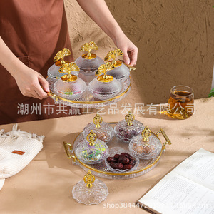 Glass <b>Snack</b> Dish <b>Tray</b> Set With Bowl Handle For Dessert Fruit Serving Platter - Product Image 4