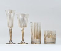 Set Gelas Anggur Kristal Bergaris Vintage dengan Gagang, Aman untuk Mesin Cuci Piring, Cocok untuk Pesta Pernikahan