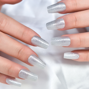 Faux <span class=keywords><strong>ongles</strong></span> à presser avec paillettes blanches, forme cercueil mi-longue, style luxueux, en acrylique, <span class=keywords><strong>pour</strong></span> manucure DIY, salon, <span class=keywords><strong>mariage</strong></span>, rendez-vous galant - Product Image 4