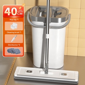 Fregona de microfibra de 40cm para limpieza de suelos, uso en seco y húmedo, fregona de rotación de 360 manos libres con cubo, juego de fregona raspadora <span class=keywords><strong>flotante</strong></span> mágica - Product Image 1