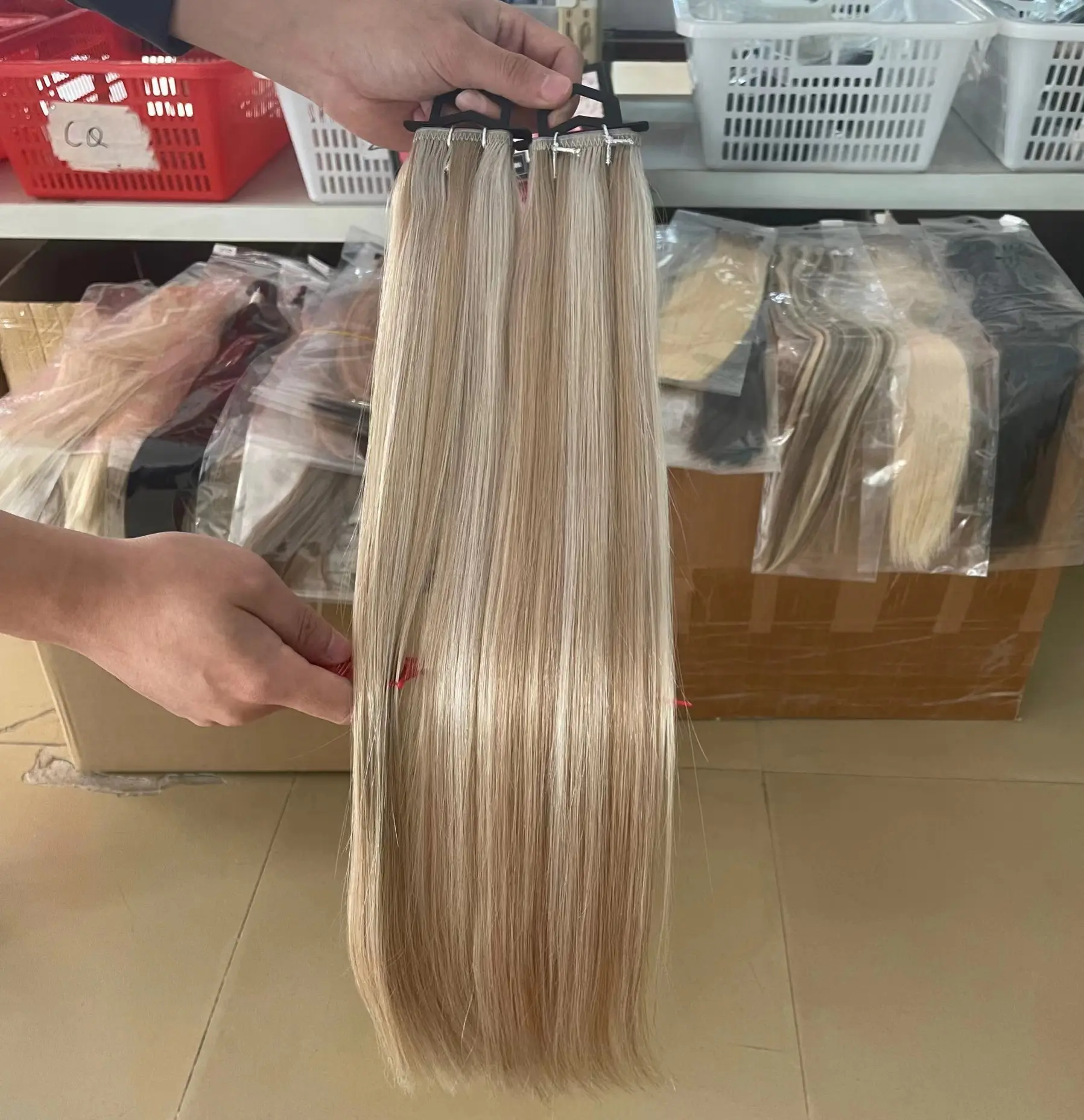 high quality double drawn raw indian temple 22inch 140grams highlight color flat silk weft remy hair extensions 100human hair