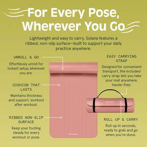 Tapis de yoga circulaire Retrospec Solana 72x24 pouces, épaisseur 10 mm, antidérapant, en TPE, avec sangle, pour exercices, Pilates, étirements, en mousse - Product Image 3