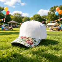 Casquette de baseball 5 panneaux sans couture à imprimé floral sur le devant, en coton brodé, structurée, à visière incurvée, pour femmes, vente en gros, personnalisable