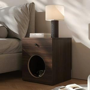 Table de chevet en bois marron rustique moderne avec tiroir de rangement pour maison de chat Meubles pour animaux de compagnie - Product Image 6