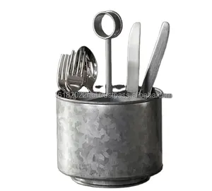 Galvanized Fork and Knife Holder Antique Galvanized Cutlery Holder