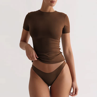 Vente en gros de vêtements de détente pour femmes-Spandex à séchage rapide-T-Shirt à manches courtes de couleur unie-Logo personnalisé-Causal Crop Tops