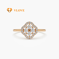 Bague VLOVE en or jaune massif 14 carats avec diamants de laboratoire en forme de trèfle, pour femme, idéale pour une demande en mariage, bijoux fins