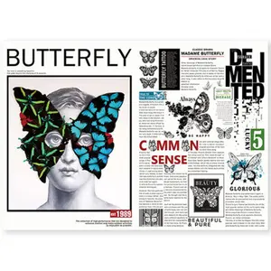독특한 꿈꾸는 복고풍 신문 우아하고 세련된 마다마 나비, 꽃 선물 포장지