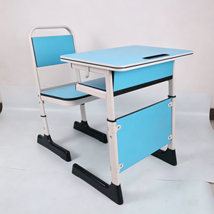 Ensemble bureau et chaise d'école réglables en hauteur, bureau d'élève avec tiroir de rangement, structure en acier, mobilier scolaire - Product Image 1