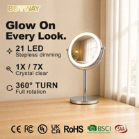 Cermin Rias Knurled Chrome dengan Batang Ekstensibel, Kaca HD LED 3 Warna 1X/3X, Putar 360°, Alas Stabil untuk Ruang Ganti