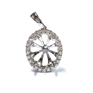 Pendentif ovale en diamant à Semi-montage, bijoux brillants de Hong Kong 18k, or blanc, or, haute qualité, pour pierres de couleur, vente en gros - Product Image 1
