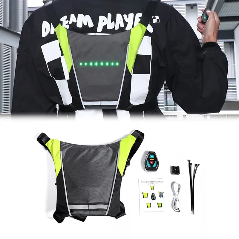 Nuova immagine LED Signal Vest Bike Safety Wireless indicatore di direzione Riding Lighting Vest Safety riflettente Warning cycle gilet