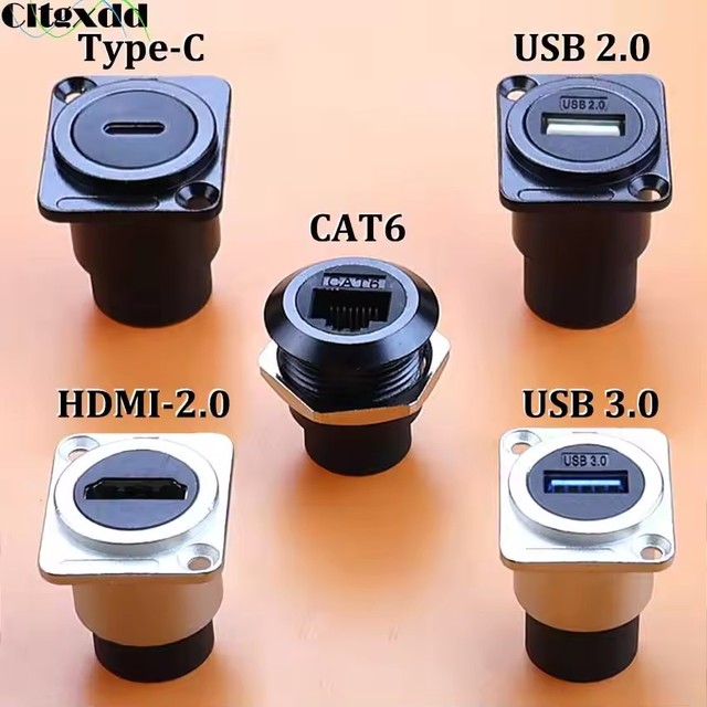 Metal D Type Module RJ45 CAT6 USB 2.0 3.0 Type-C -Jack Female Socket Through Network Panel Mounting Electronic Connector