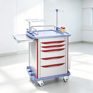 Table d'hôpital de haute qualité en acier inoxydable, plateau concave double couche, 48 compartiments par tiroir, 5 tiroirs, 4 roulettes, design moderne, sécurisée - Product Image 4